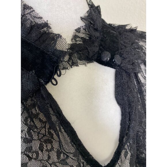 Vince Camuto Black Sheer Lace Long Sleeve Top Size Medium Ruffle Goth Whimsigoth - Picture 8 of 13